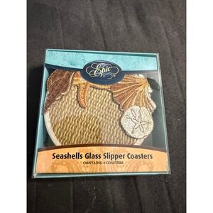 Epic Seashells Glass Slipper Coasters Set of 4 Woven Fabric Seascapes Collection